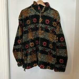 Vintage Tsunami Sport Green All-Over-Print Plush Fleece half zip - Medium